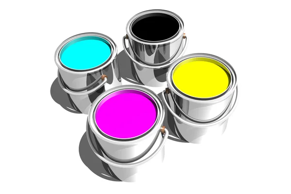 CMYK paint cans (3D) — Stock Photo, Image