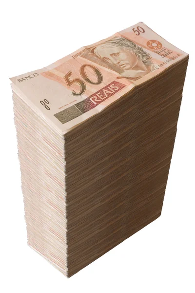 Brasilianisches Geld - fünfzig Reais Haufen — Stockfoto