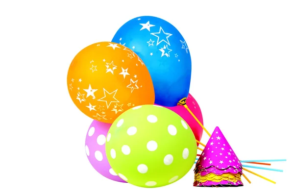 Vibrant party balloons and hats — Stock Photo, Image