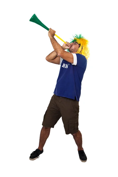 Brazilian fan playing vuvuzela — Stock Photo, Image