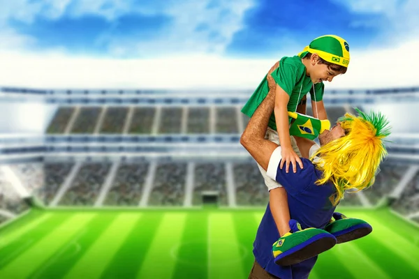 Brazilian fan screaming at stadium — Stock Photo, Image