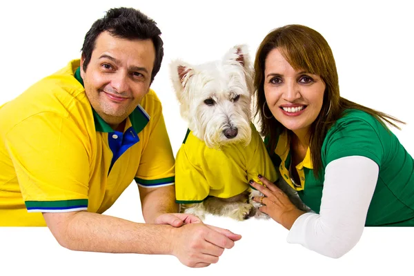 Brazilian couple and pet supporters — Stock Photo, Image