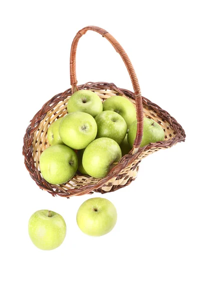 Isolated basket of green apples — Stock Photo, Image