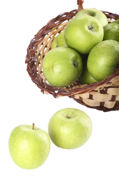 Isolated basket of green apples — Stock Photo, Image