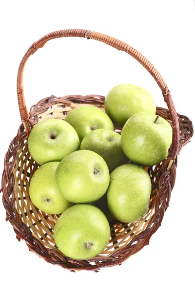 Isolated basket of green apples — Stock Photo, Image