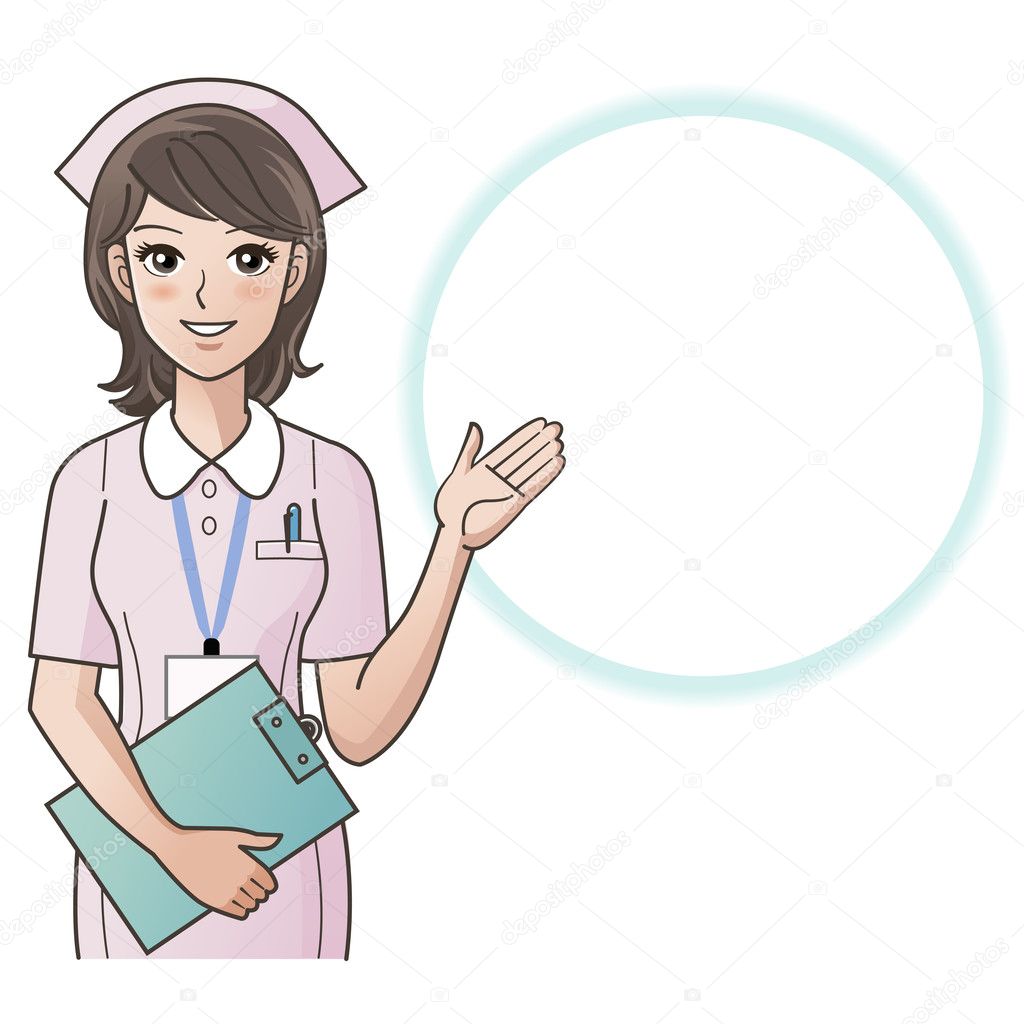Young pretty nurse providing information, guidance. Cartoon nurse. Hospital