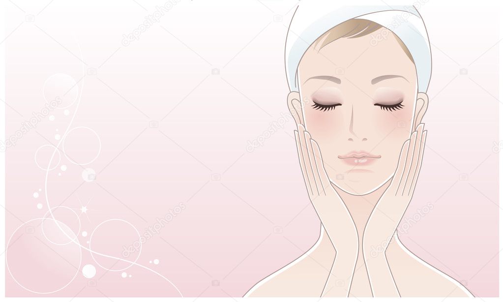 Beautiful spa woman touching her face after Skin care.