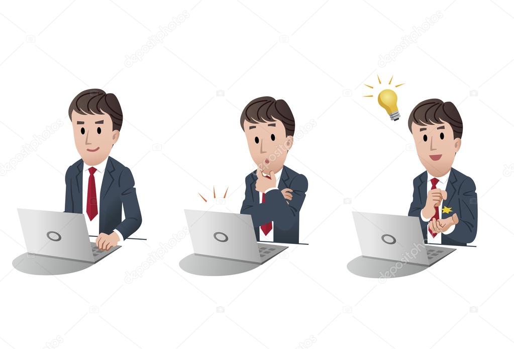 Set of businessman at a laptop comuter