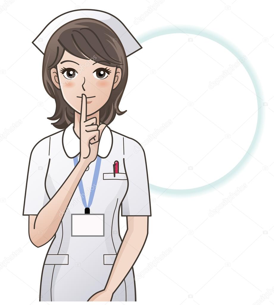Female nurse asking for silence, ordering silence