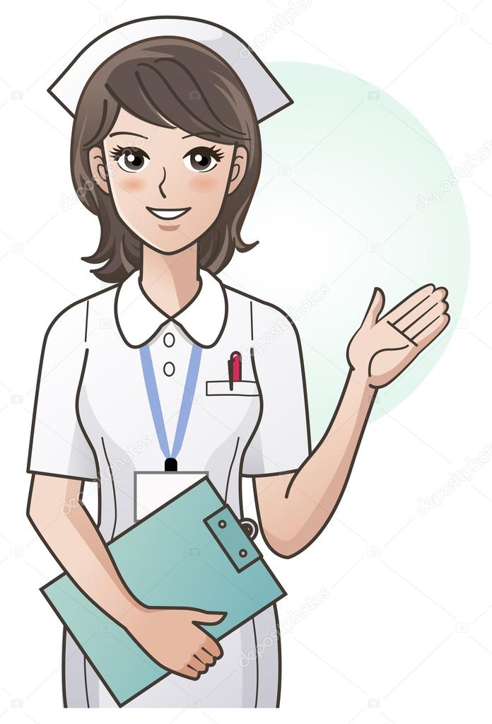 Young pretty nurse providing information, guidance. Cartoon nurse. Hospital.