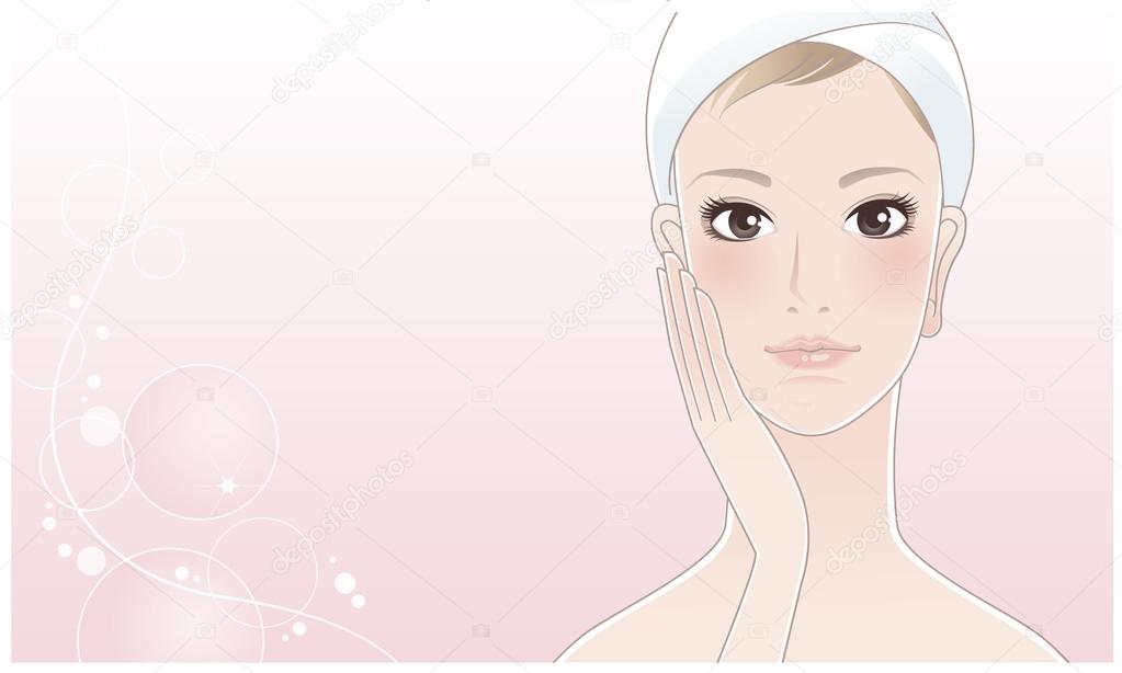 Beautiful girl, spa woman touching her face after beauty treatment.