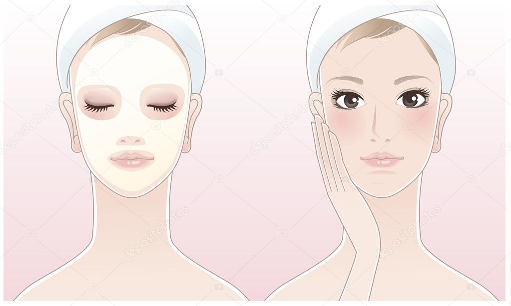 Beautiful girl,spa woman touching her face, Spa woman with a beauty mask on pink background.