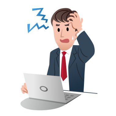 Frustrated businessman holding his head with left hand