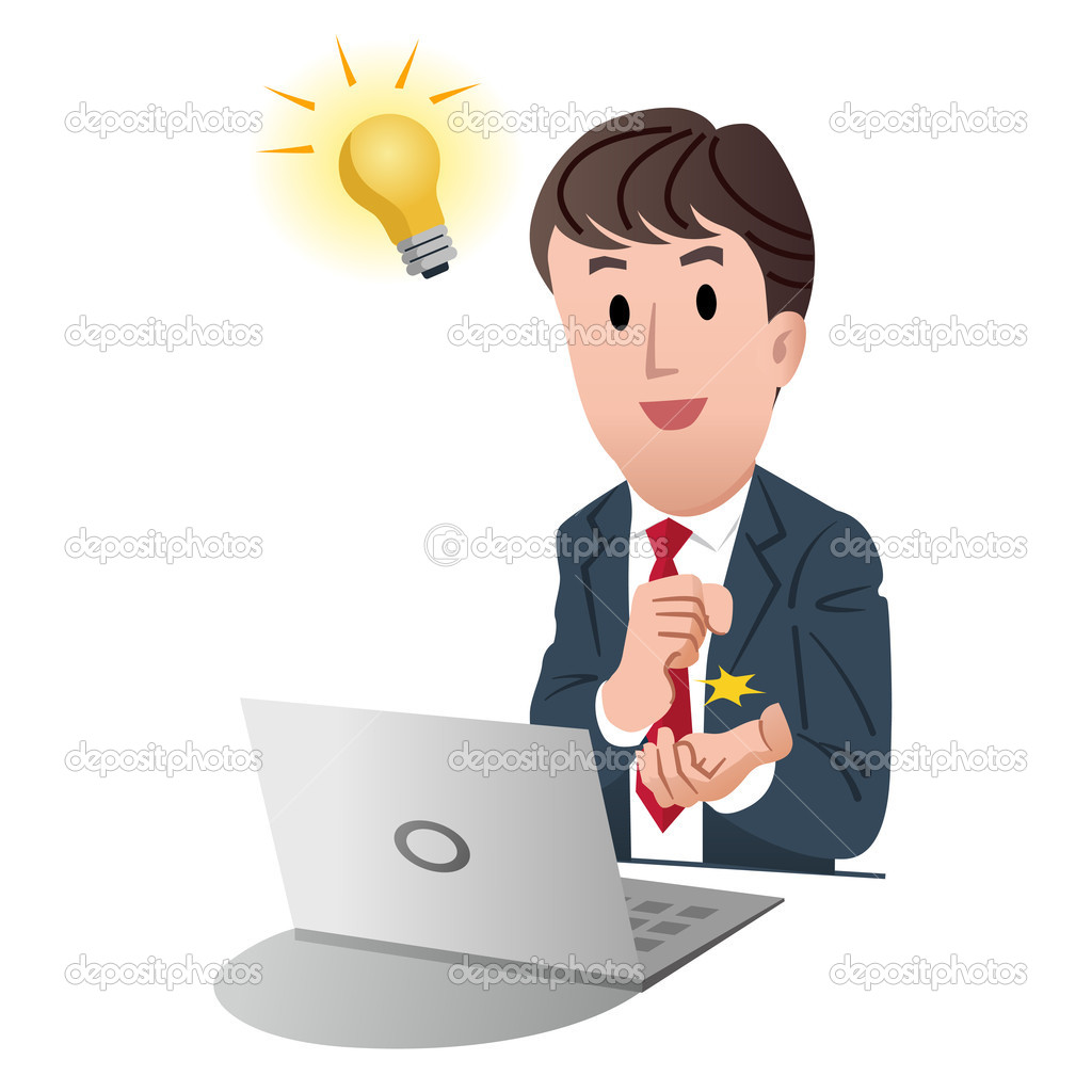 Businessman getting a good idea with light bulb