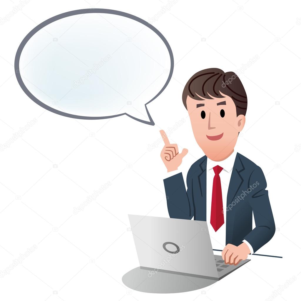 Businessman pointing up with speech bubble