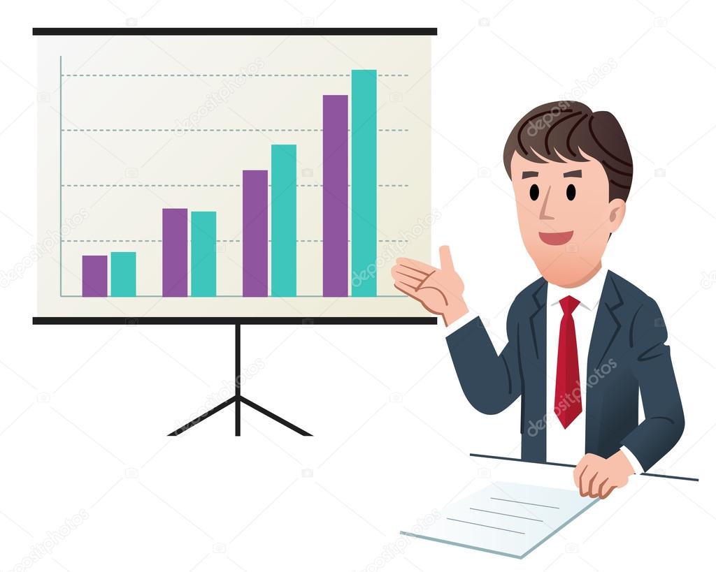 Businessman making presentation, with increasing sales graph