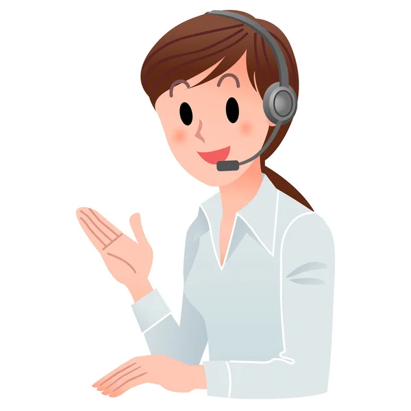 Customer service woman pointing up with a smile in headset — Stock Vector