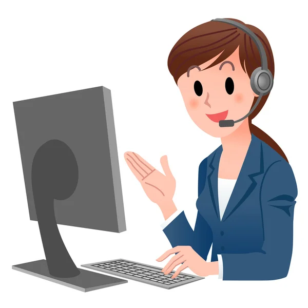 Customer service representative at computer in headset — Stock Vector