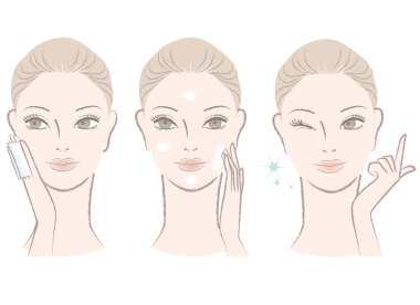 Beautiful woman applying skincare lotion, cream on the face clipart
