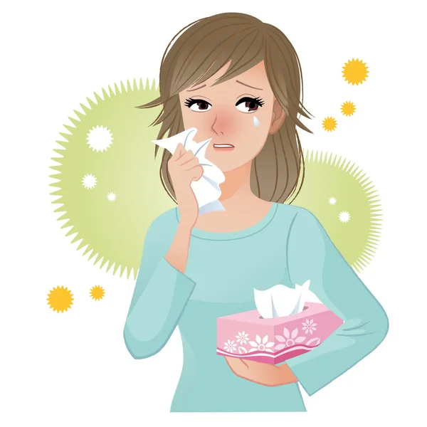 Woman suffering from pollen Allergies — Stock Vector