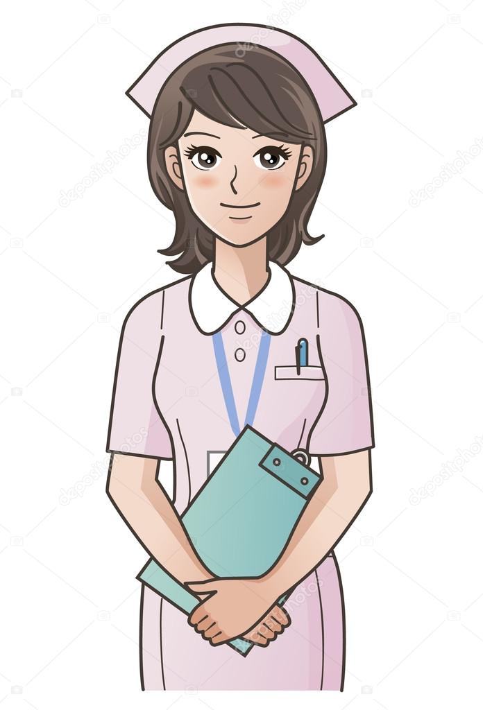 Young cute nurse with clipboard smiling