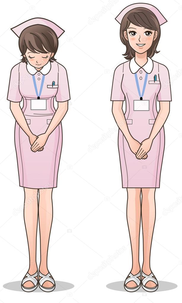 Cute Nurse in pink uniform Smiling and greeting