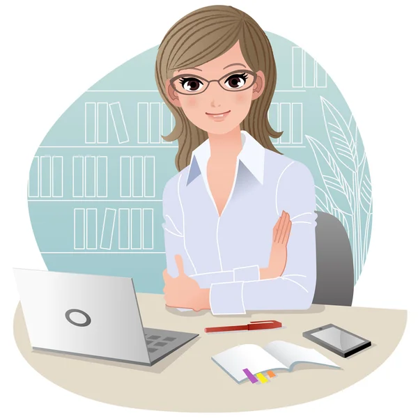 Mujer de negocios bonita en la oficina — Vector de stock