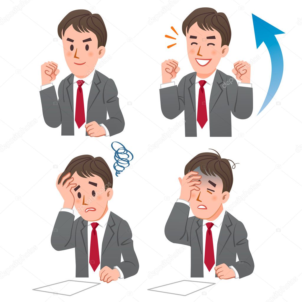 Businessman expressing rejoice and confuse