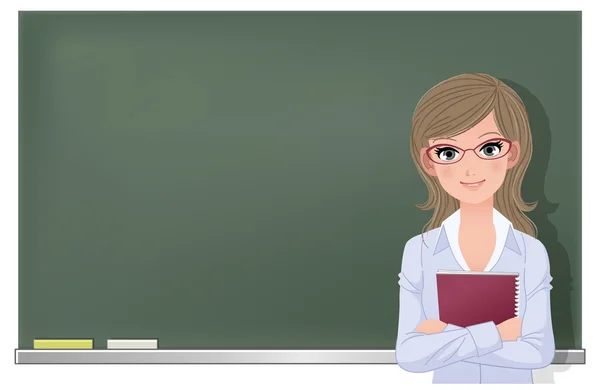 Okulary okulary kobiece nauczyciela na tablicy — Wektor stockowy
