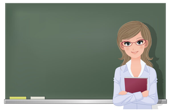 Eyewear glasses female teacher at blackboard