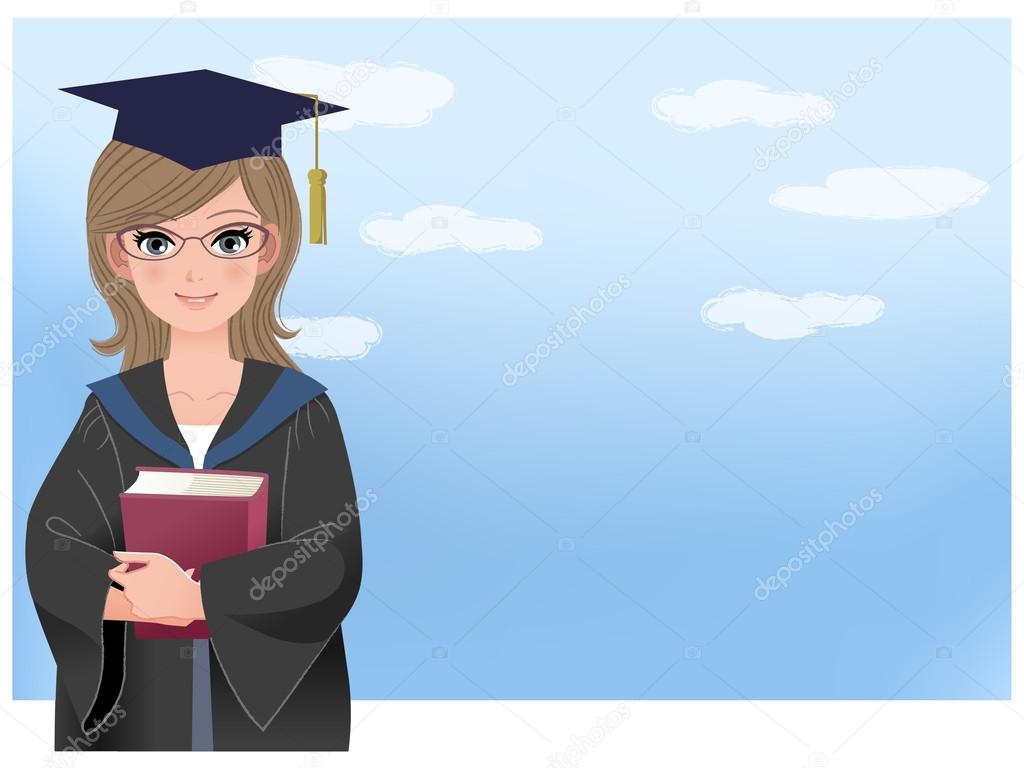 Happy graduating student holding disloma against blue sky