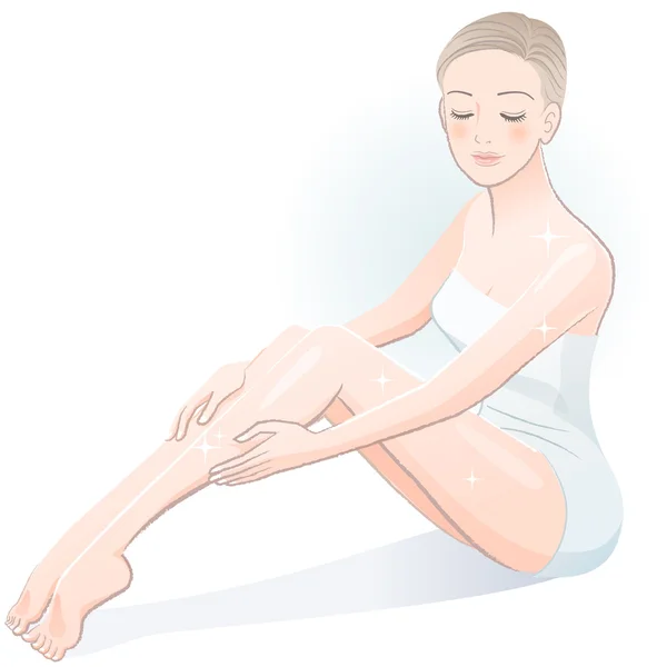 Beautiful spa woman sitting and touching legs — Stock Vector