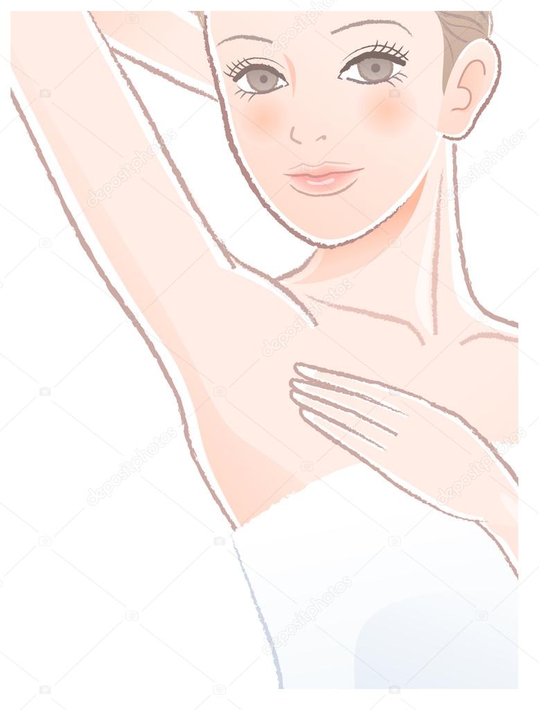 Close-up Beautiful woman touching her clean underarm