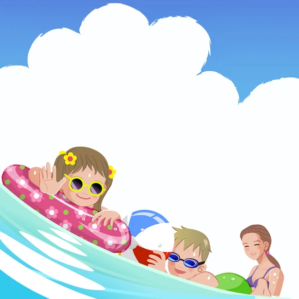家庭及儿童海上放暑假 — 图库矢量图片