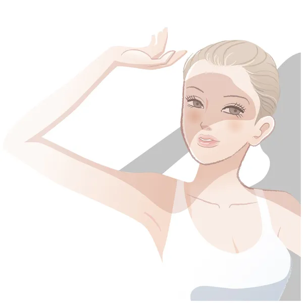 Mujer joven bonita sombreando sus ojos — Vector de stock