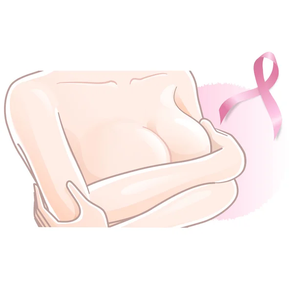 Breast cancer - woman holding her breast — Stock Vector