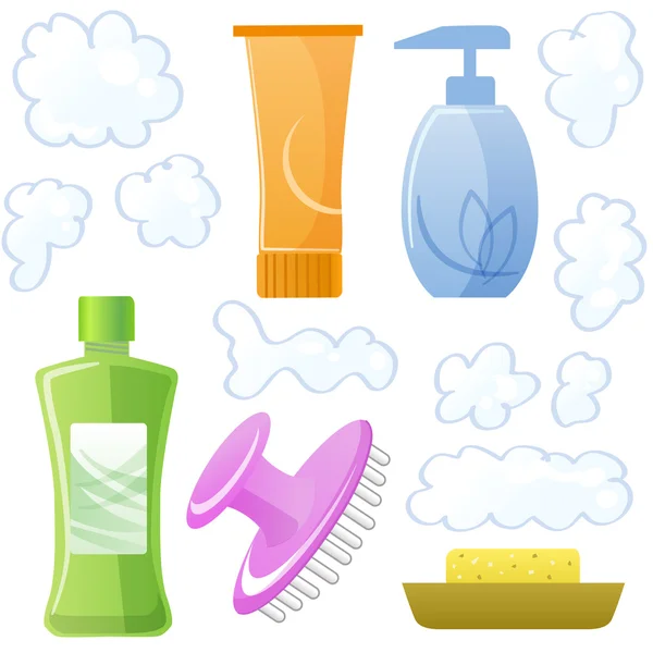 Bottles of body and hair care and beauty products — Stock Vector