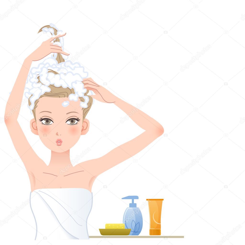 Pretty woman posing funny, soaping her head — Stock Vector © norwayblue ...