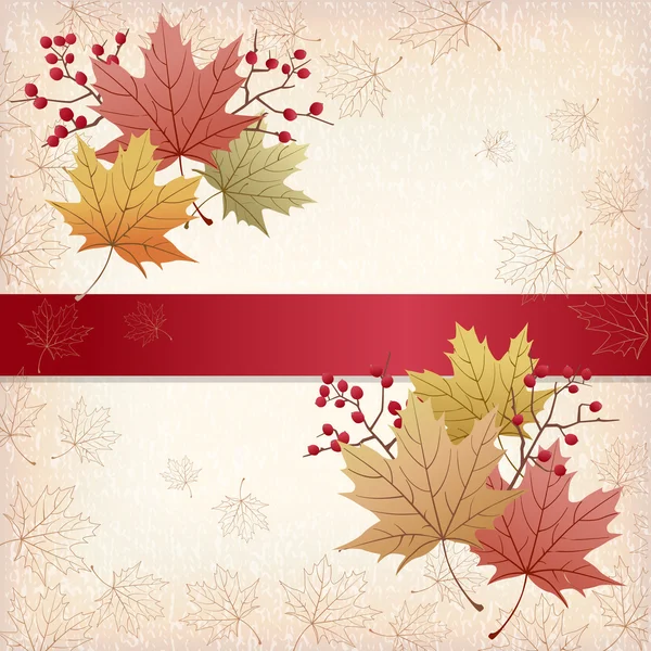 Autumn Maple leaves background with grunge texture — Stock Vector