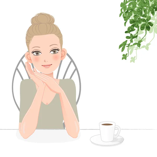 Bella giovane donna rilassante con il caffè — Vettoriale Stock