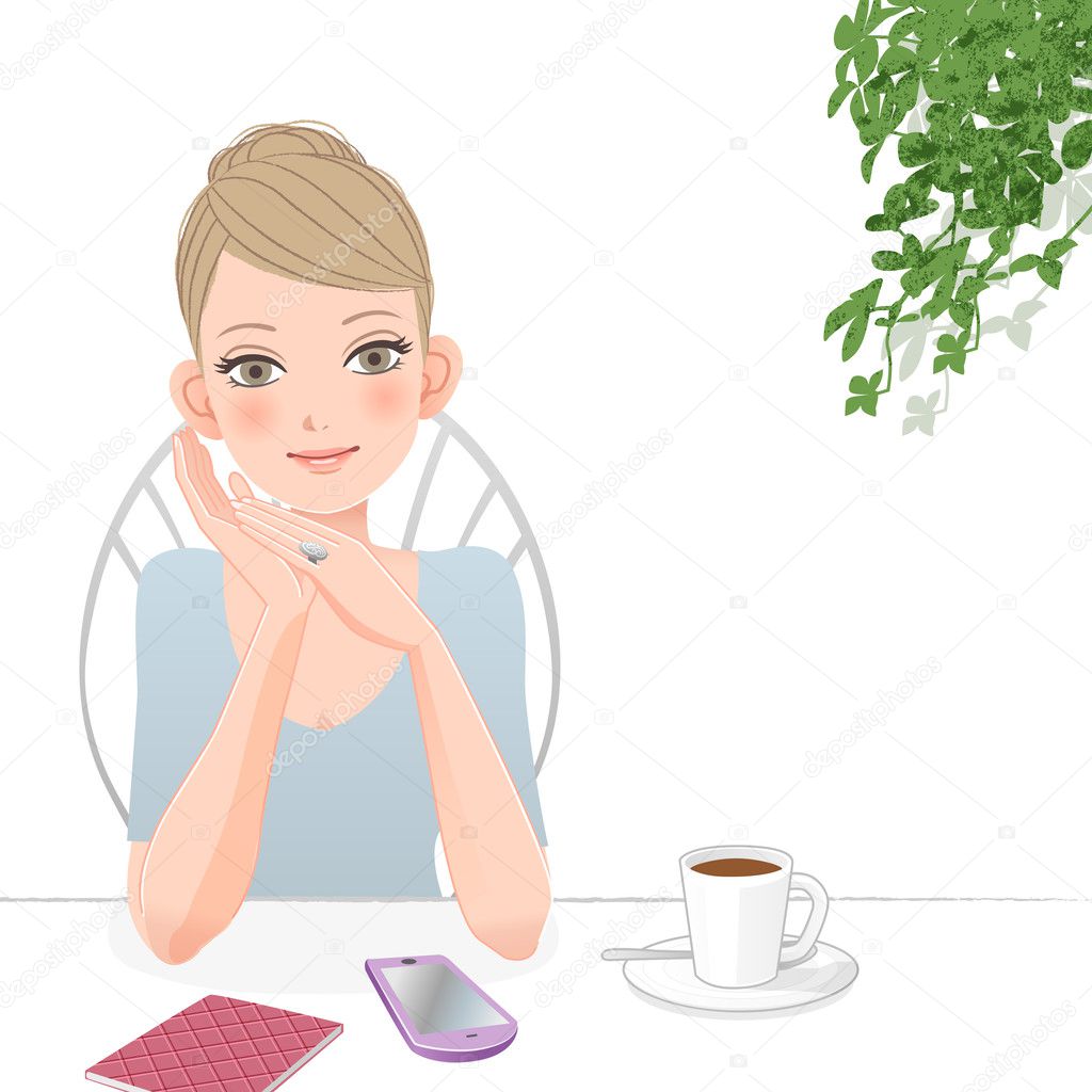 Cute woman relaxing at café with smart phone