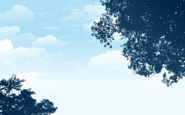 Branch silhouette with blue sky background clipart