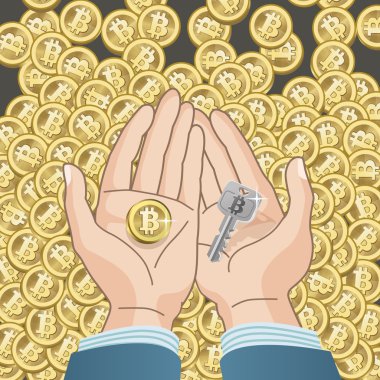 bitcoin ve güvenlik anahtarını elinde - bitcoin kavramı