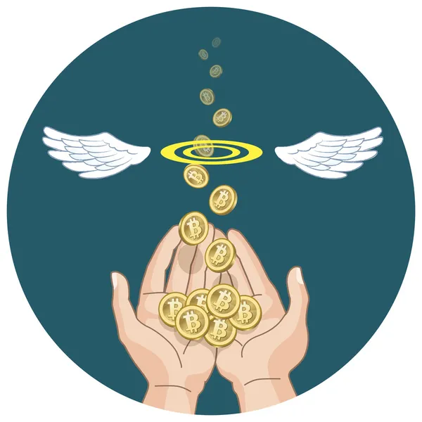 Ellerini uçan ve kaybolan bitcoins — Stok Vektör