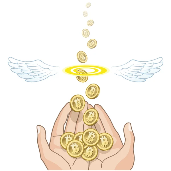 Bitcoins volando y desapareciendo de las manos Ilustraciones De Stock Sin Royalties Gratis