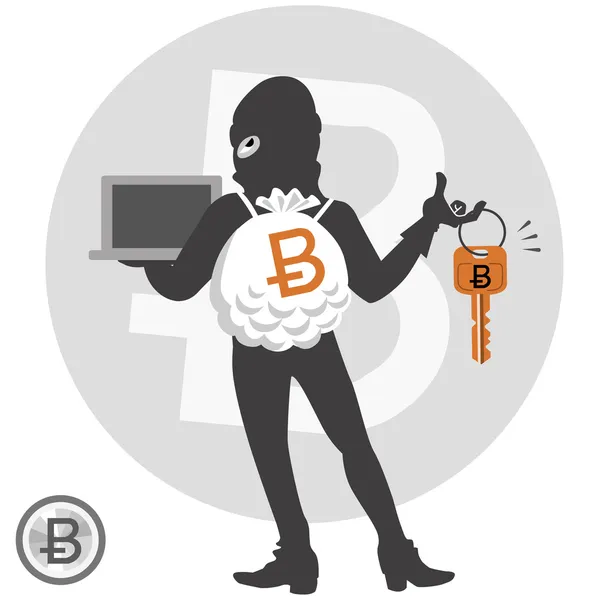 Digital currency concept - bitcoin hacker — Stock Vector