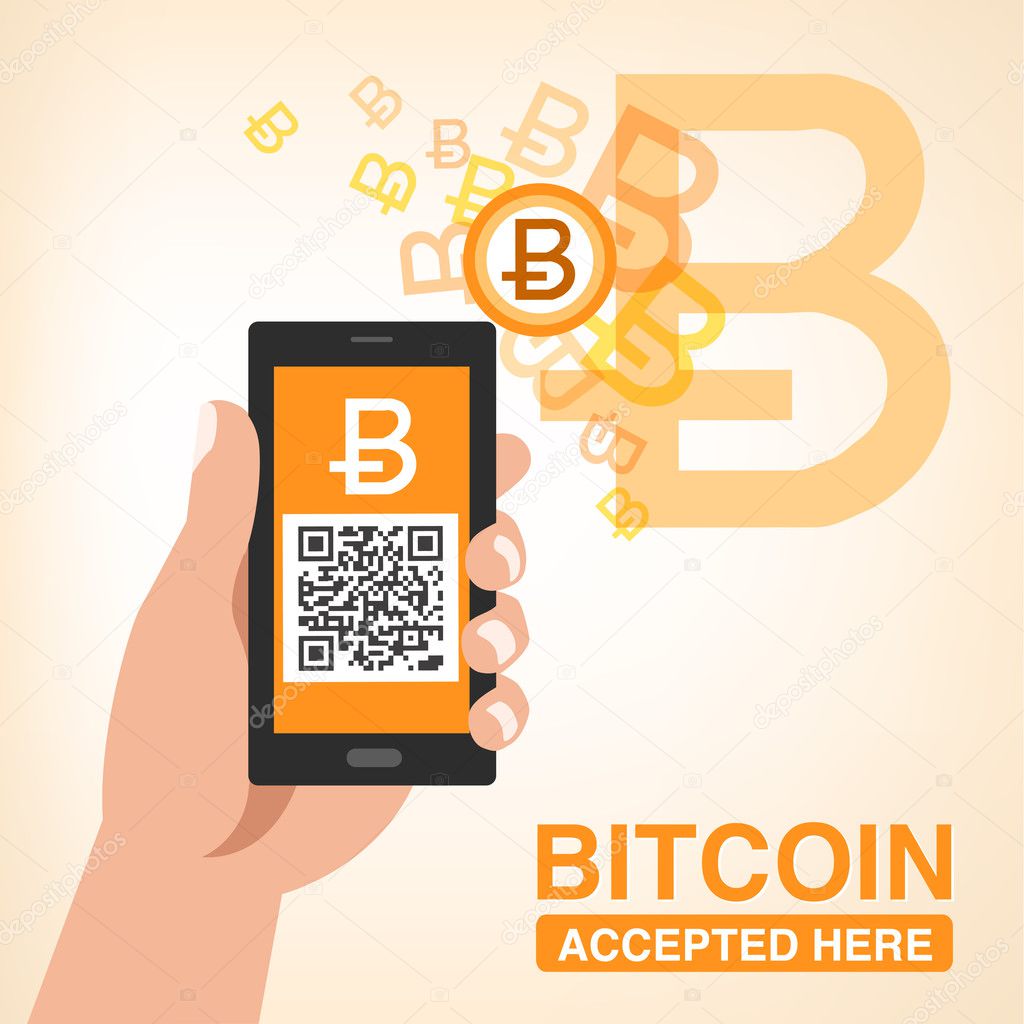 Bitcoin Accepted, Smartphone with QR code