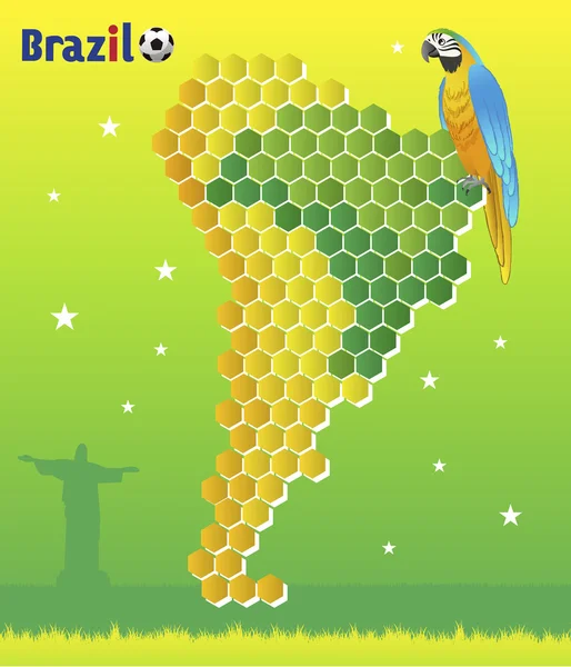 Brazílie koncept - papoušek a mapu z Latinské Ameriky — Stockový vektor