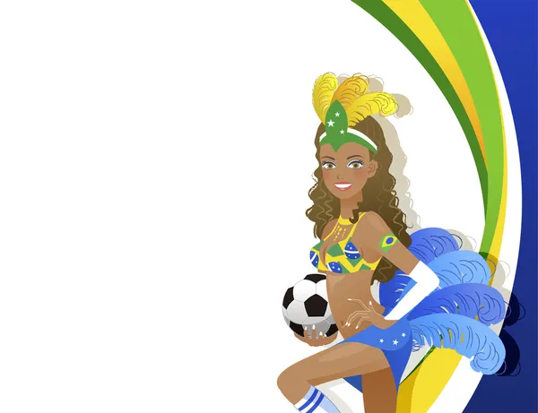 Atractiva bailarina de carnaval sosteniendo pelota de fútbol Vector De Stock