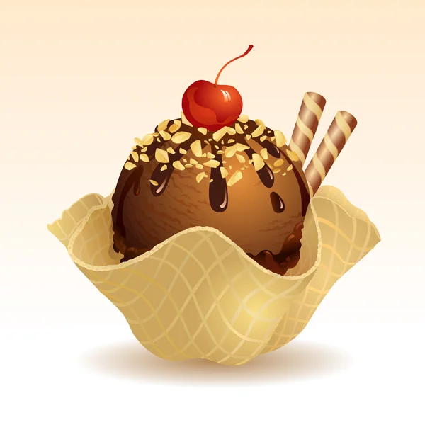 Helado de chocolate con nuez — Vector de stock